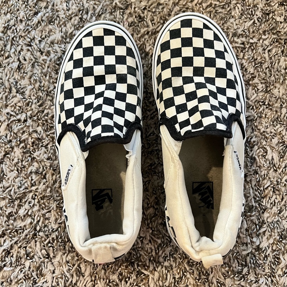 Vans Kids Checkered Slip-On Shoes - Black and White